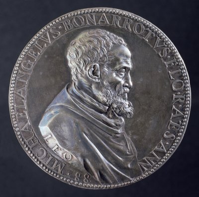 Obverse of medal of Michelangelo Buonarroti at the age of 88 by Leone Leoni